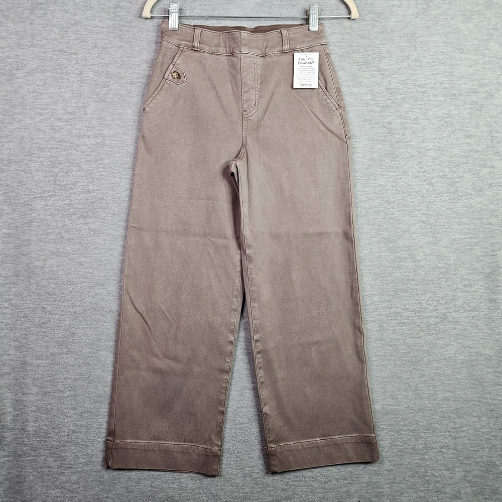 Spanx Pants Women Smoke Brown Stretch Twill Cropped Wide Leg Pull on Jeans Sz S